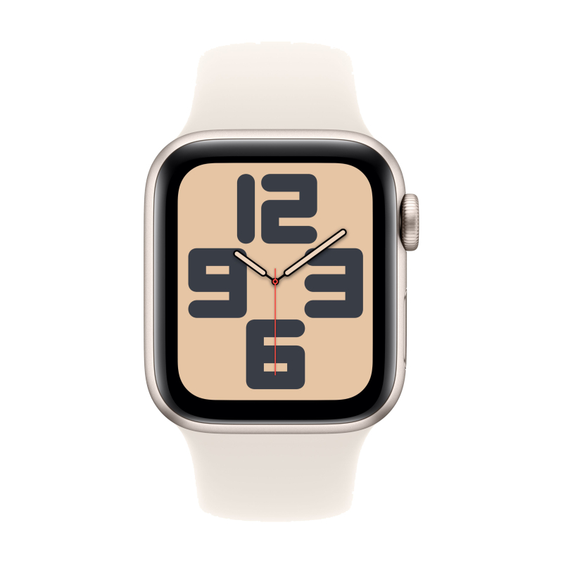 Apple Watch SE 2024, 40 мм, корпус из алюминия цвета «сияющая звезда», спортивный ремешок цвета «сияющая звезда» S/M