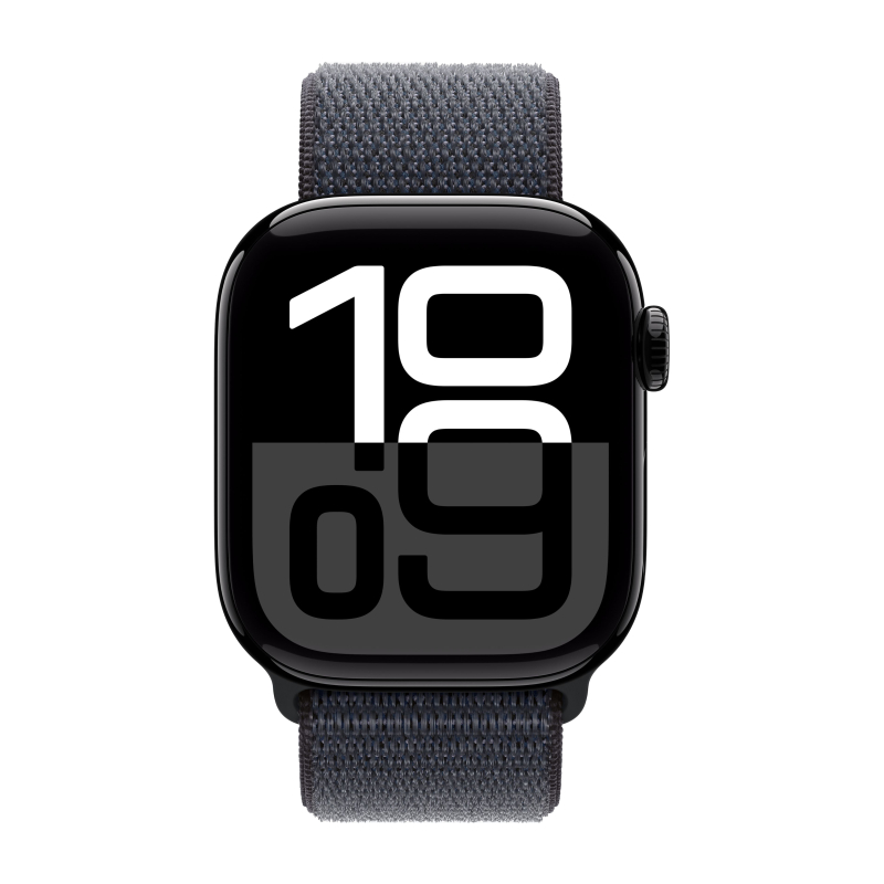 Apple Watch Series 10, 42 мм, алюминий цвета «черный глянец», спортивный браслет цвета "Ink" (MWWG3)