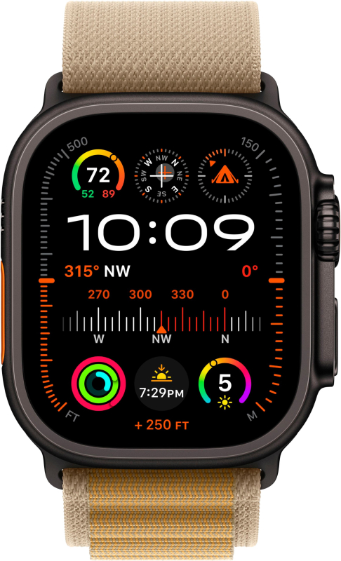 Apple Watch Ultra 2 GPS + Cellular, 49 мм, корпус из черного титана, ремешок Alpine цвета "загар", размер M