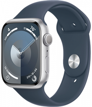 Apple Watch Series 9 GPS 45мм корпус из алюминия Серебро + ремешок Sport Band Штормовой синий