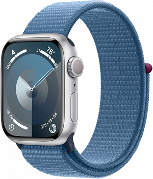 Apple Watch Series 9 GPS 45мм корпус из алюминия Серебро + ремешок Sport Loop Ледяной синий